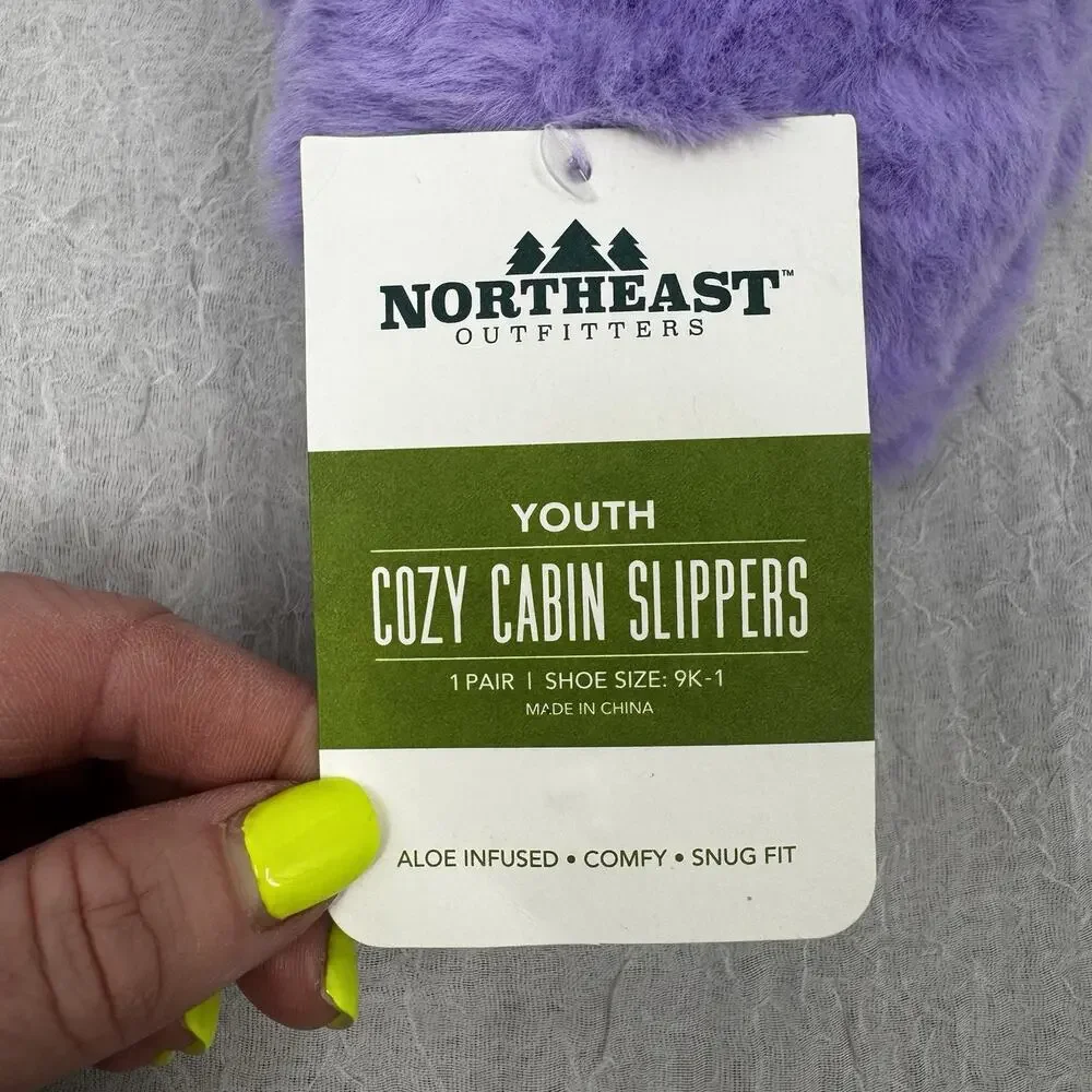 Northeast Outfitters Cozy Cabin Girls' Fur Heart Slippers XS Purple